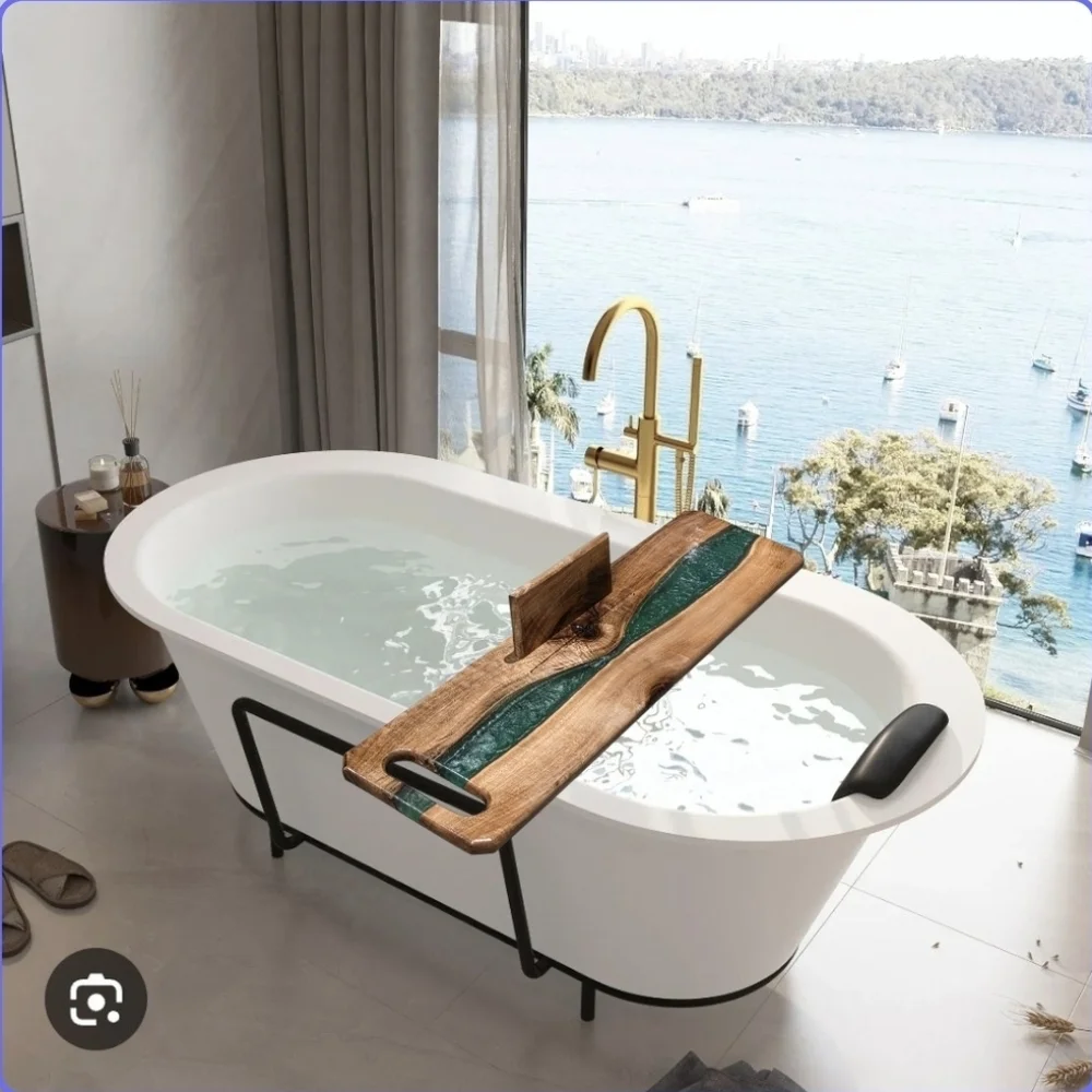 Handmade Bath Board- Myrtlewood W/ Green Accent